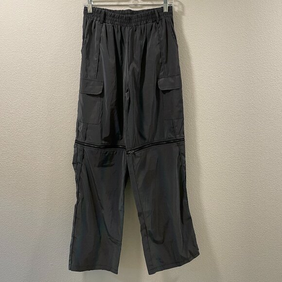 I HEART RAVES Iridescent Reflective Convertible Zip Off Cargo Pants, Gray - L - Picture 1 of 10